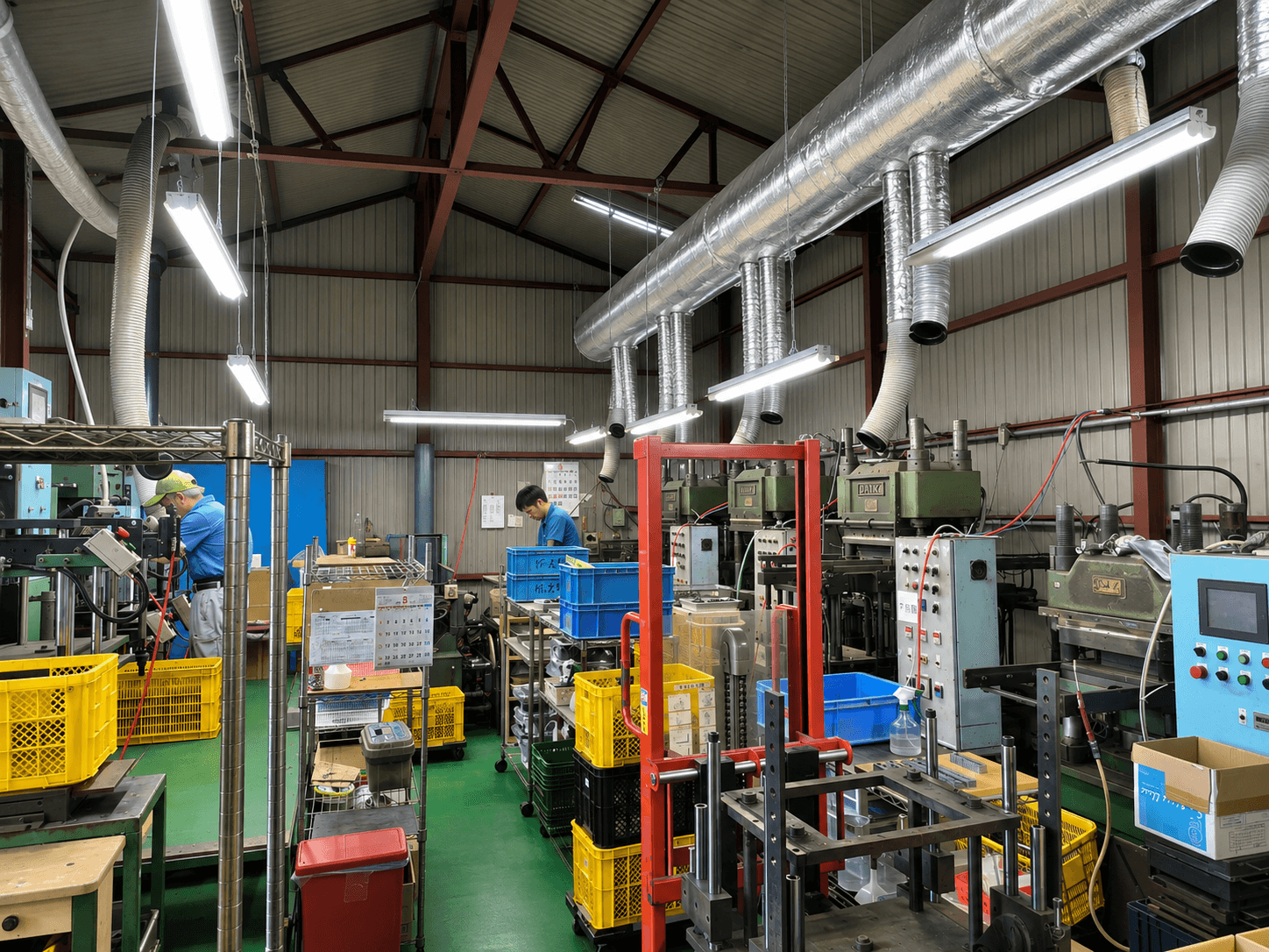 油圧プレス機が並ぶASfactoryの工場内